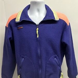 Vintage 80s 90s Neon COLUMBIA Fleece Jacket Radial Sleeve Men's Medium Made USA